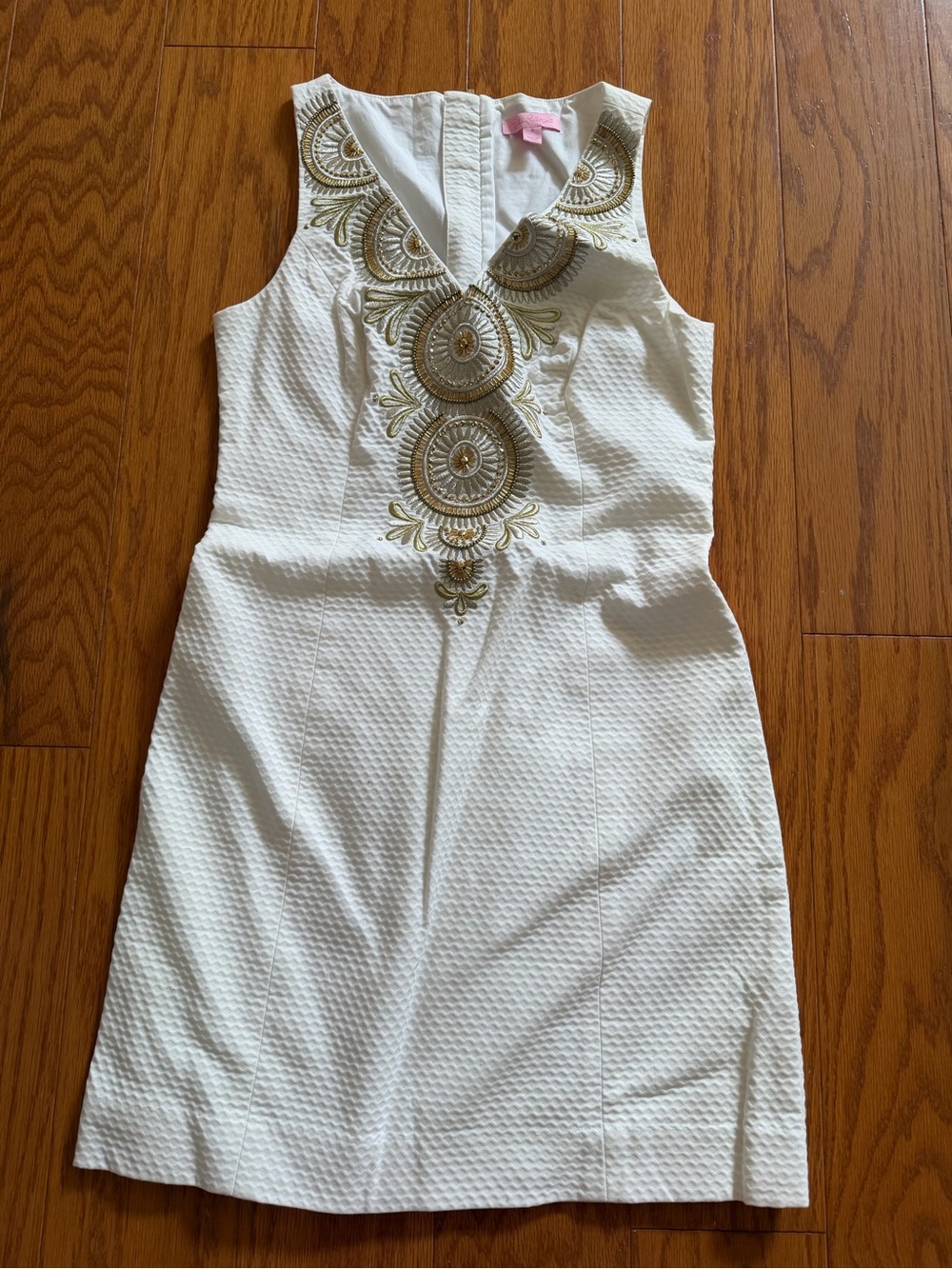 Lilly Pulitzer White Dress with Gold Embroidered Detail Sleeveless 0